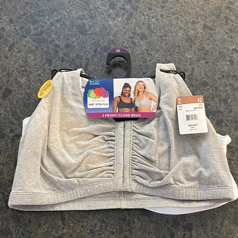 Fruit of the Loom Gray and White Front-Close Bras - 2 pack